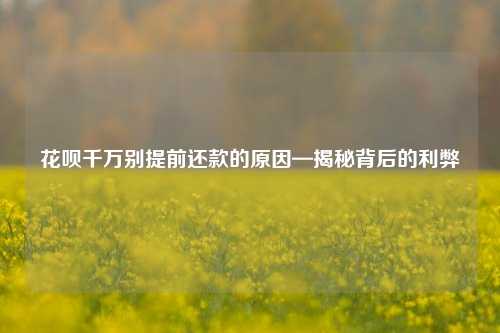 花呗千万别提前还账的原因—揭秘背后的利弊